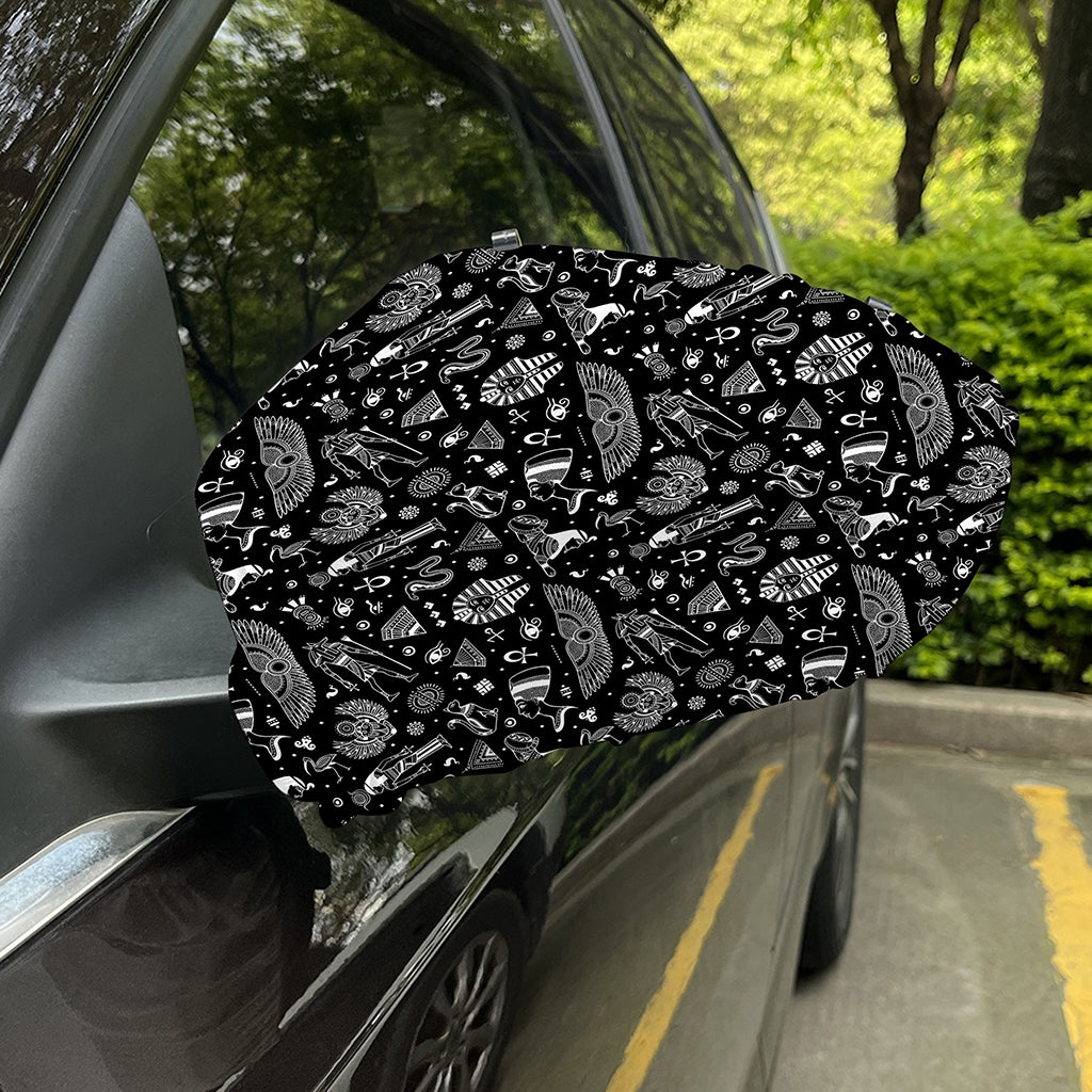Black And White Egyptian Pattern Print Car Side Mirror Covers