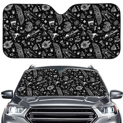Black And White Egyptian Pattern Print Car Windshield Sun Shade