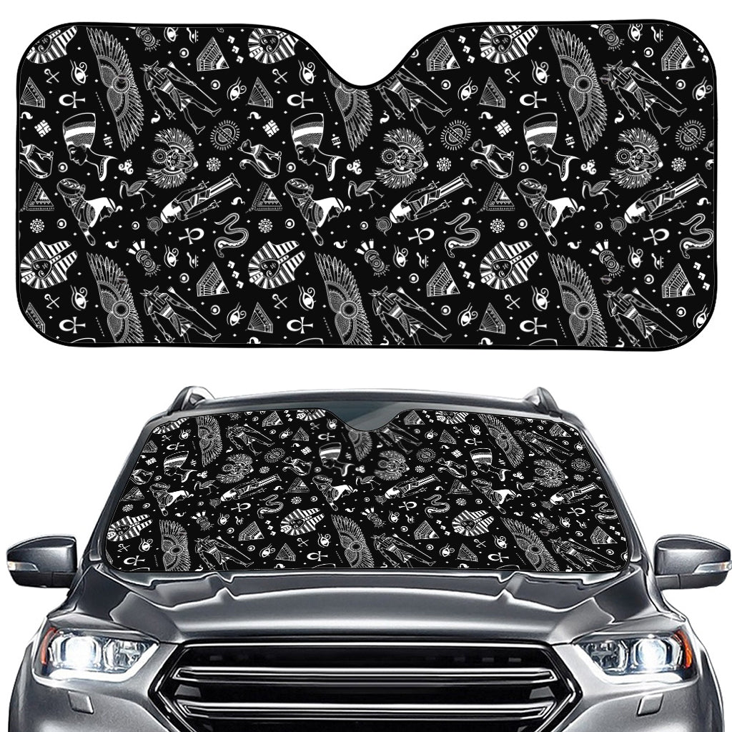 Black And White Egyptian Pattern Print Car Windshield Sun Shade