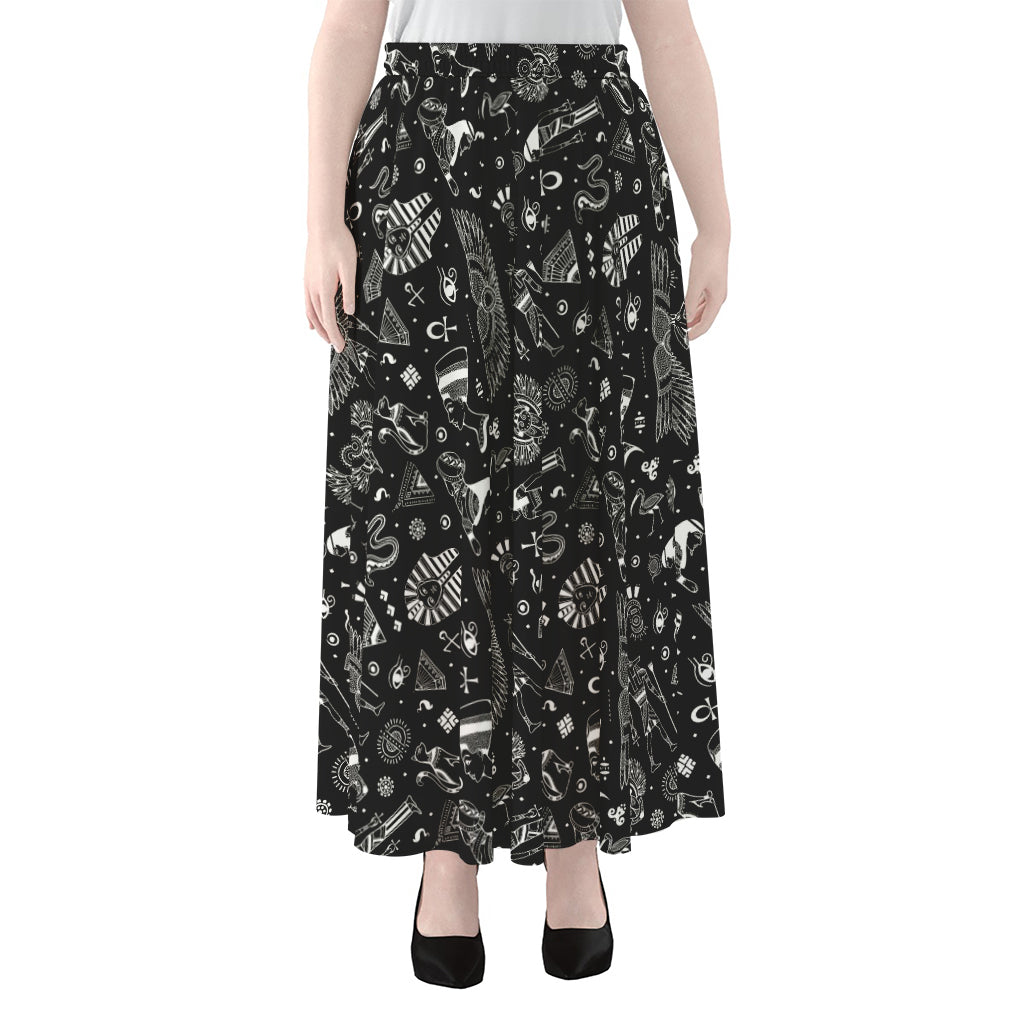 Black And White Egyptian Pattern Print Chiffon Maxi Skirt