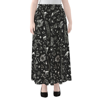 Black And White Egyptian Pattern Print Chiffon Maxi Skirt
