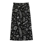 Black And White Egyptian Pattern Print Cotton Front Slit Maxi Skirt