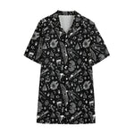 Black And White Egyptian Pattern Print Cotton Hawaiian Shirt