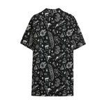Black And White Egyptian Pattern Print Cotton Hawaiian Shirt
