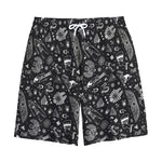 Black And White Egyptian Pattern Print Cotton Shorts