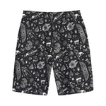 Black And White Egyptian Pattern Print Cotton Shorts