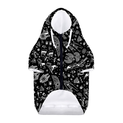 Black And White Egyptian Pattern Print Dog Zip Up Hoodie
