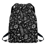 Black And White Egyptian Pattern Print Drawstring Backpack