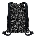 Black And White Egyptian Pattern Print Drawstring Backpack