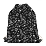 Black And White Egyptian Pattern Print Drawstring Bag