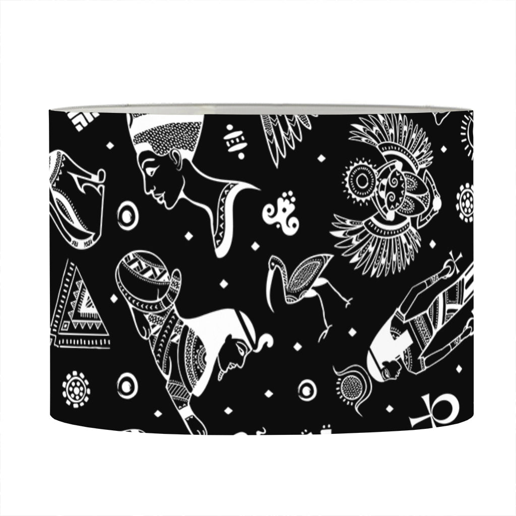Black And White Egyptian Pattern Print Drum Lamp Shade