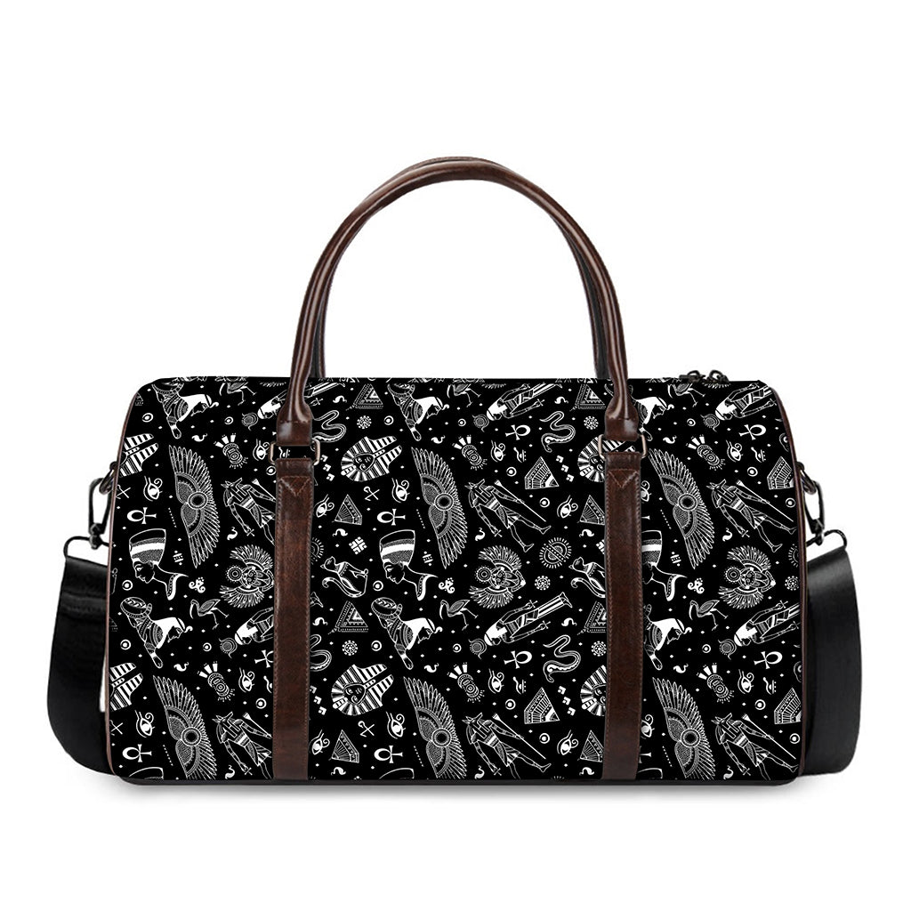 Black And White Egyptian Pattern Print Duffle Bag