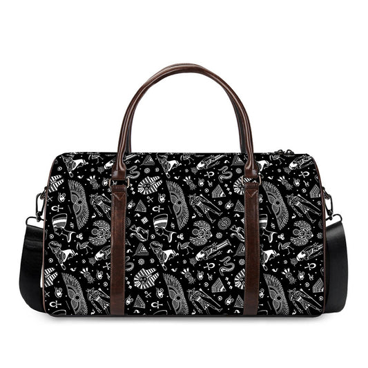 Black And White Egyptian Pattern Print Duffle Bag