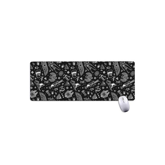 Black And White Egyptian Pattern Print Extended Mouse Pad