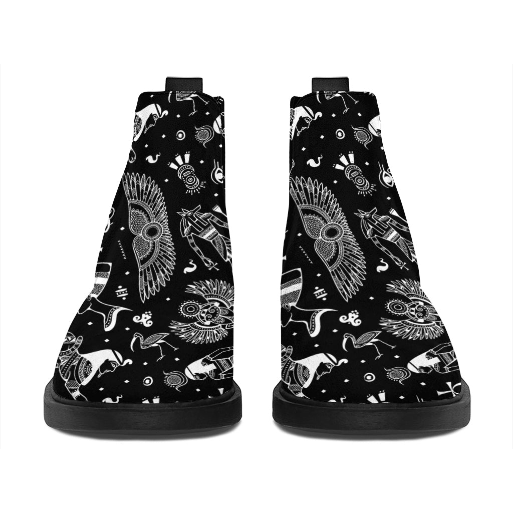 Black And White Egyptian Pattern Print Flat Ankle Boots