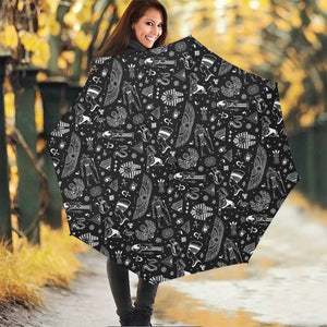 Black And White Egyptian Pattern Print Foldable Umbrella