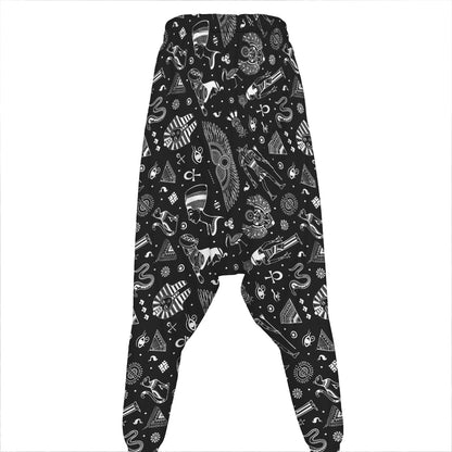 Black And White Egyptian Pattern Print Hammer Pants