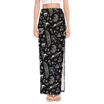 Black And White Egyptian Pattern Print High Slit Maxi Skirt