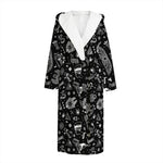 Black And White Egyptian Pattern Print Hooded Bathrobe