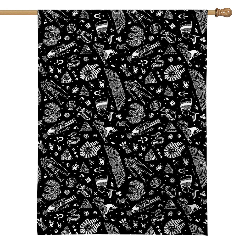 Black And White Egyptian Pattern Print House Flag