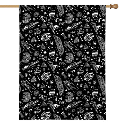 Black And White Egyptian Pattern Print House Flag