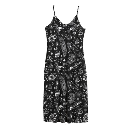 Black And White Egyptian Pattern Print Jersey Midi Cami Dress