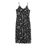 Black And White Egyptian Pattern Print Jersey Midi Cami Dress