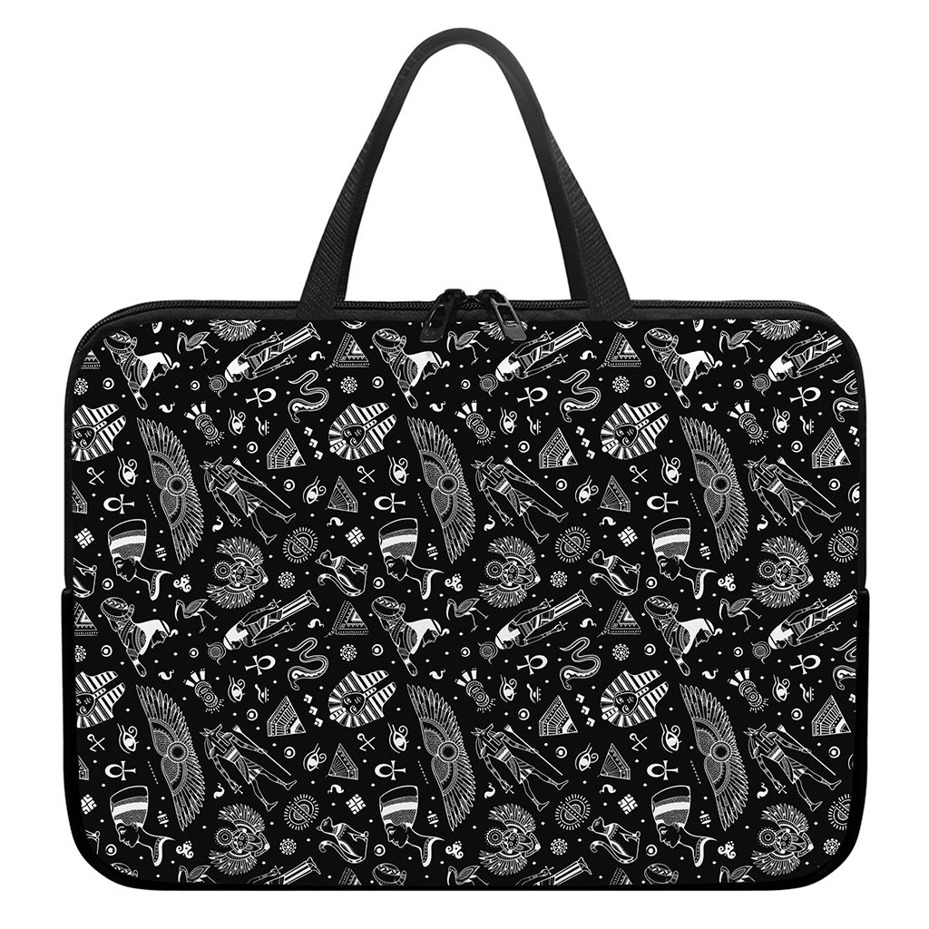 Black And White Egyptian Pattern Print Laptop Sleeve With Handle