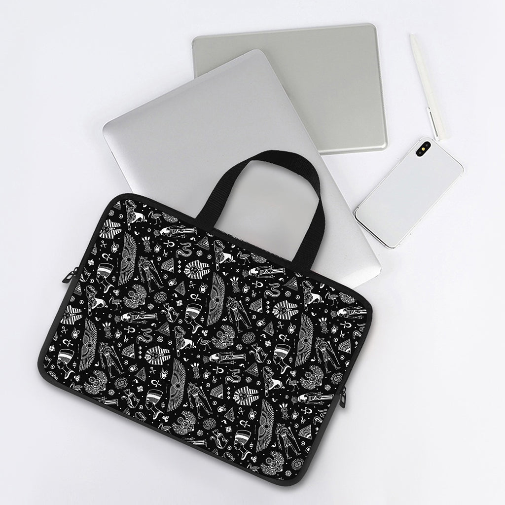 Black And White Egyptian Pattern Print Laptop Sleeve With Handle
