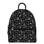 Black And White Egyptian Pattern Print Leather Backpack