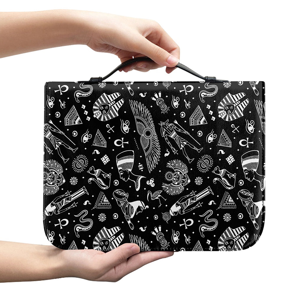 Black And White Egyptian Pattern Print Leather Bible Cover