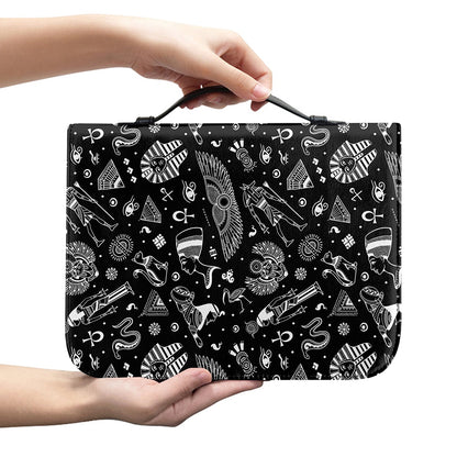 Black And White Egyptian Pattern Print Leather Bible Cover