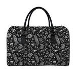 Black And White Egyptian Pattern Print Leather Duffle Bag