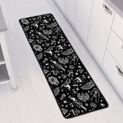 Black And White Egyptian Pattern Print Long Kitchen Mat