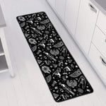 Black And White Egyptian Pattern Print Long Kitchen Mat