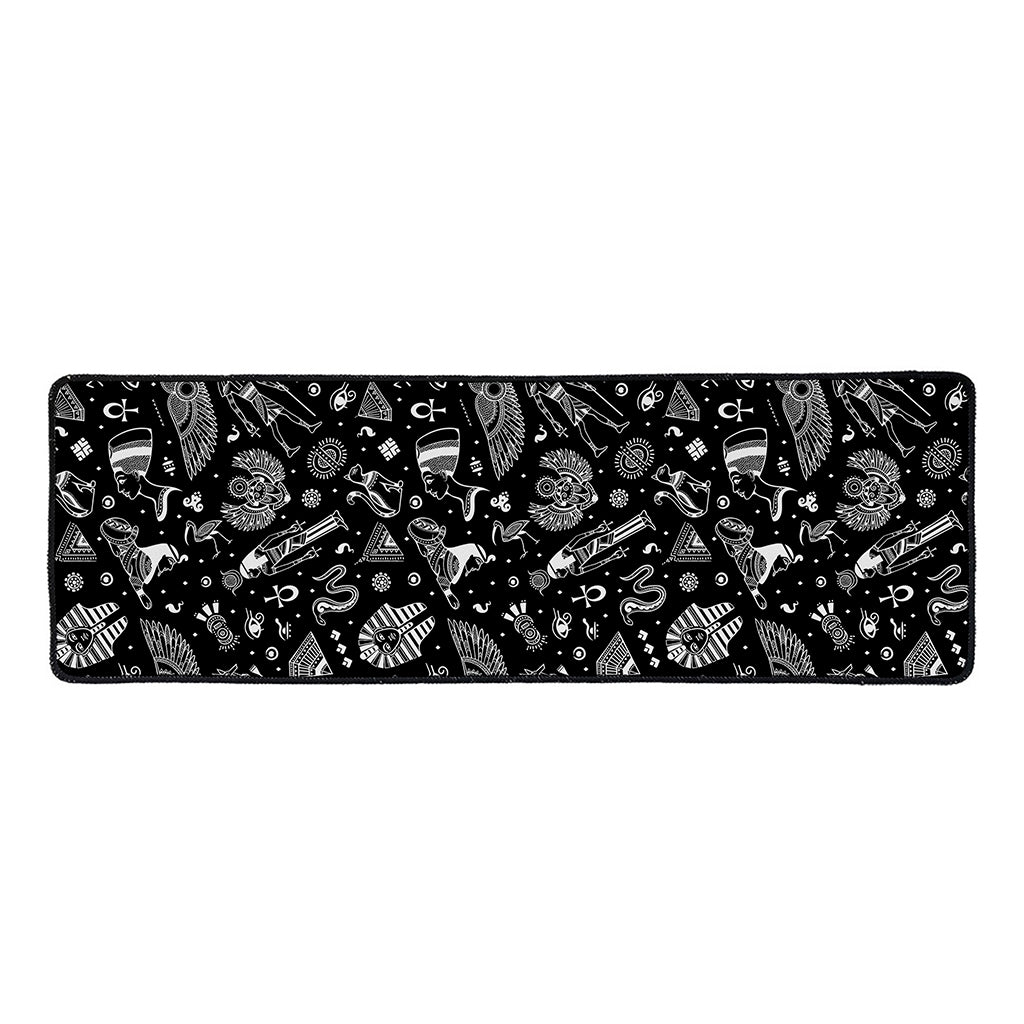 Black And White Egyptian Pattern Print Long Kitchen Mat