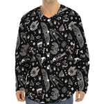 Black And White Egyptian Pattern Print Long Sleeve Baseball Jersey