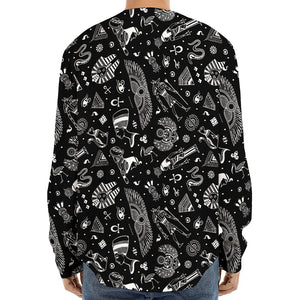 Black And White Egyptian Pattern Print Long Sleeve Baseball Jersey