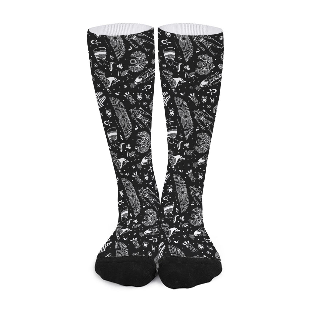 Black And White Egyptian Pattern Print Long Socks