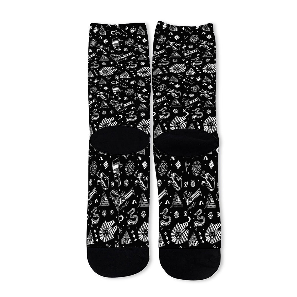 Black And White Egyptian Pattern Print Long Socks