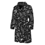 Black And White Egyptian Pattern Print Men's Bathrobe