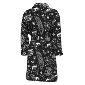 Black And White Egyptian Pattern Print Men's Bathrobe