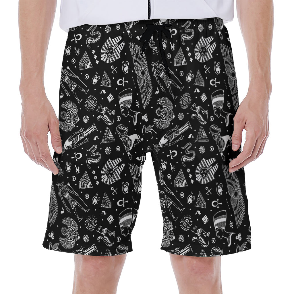 Black And White Egyptian Pattern Print Men's Beach Shorts