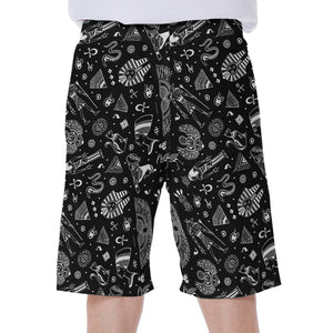 Black And White Egyptian Pattern Print Men's Beach Shorts