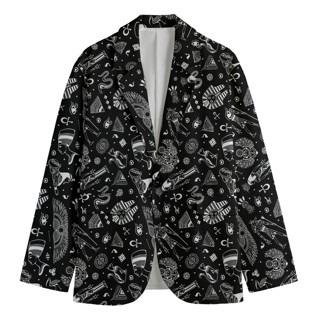 Black And White Egyptian Pattern Print Men's Blazer