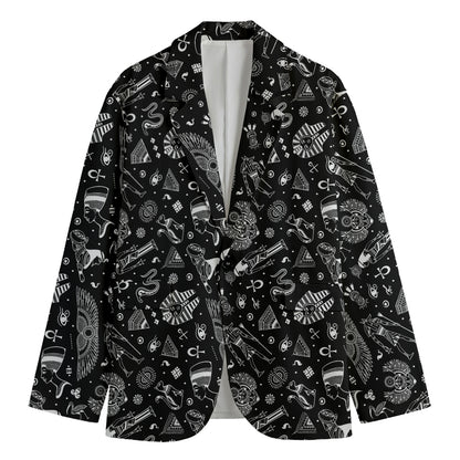 Black And White Egyptian Pattern Print Men's Blazer