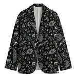 Black And White Egyptian Pattern Print Men's Cotton Blazer