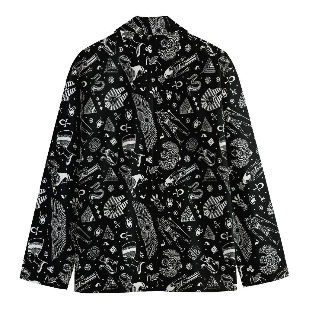 Black And White Egyptian Pattern Print Men's Cotton Blazer