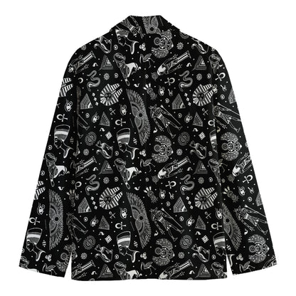 Black And White Egyptian Pattern Print Men's Cotton Blazer