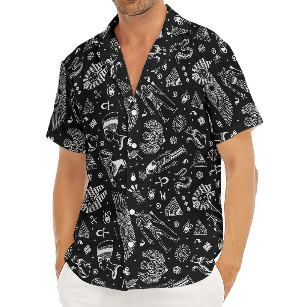 Black And White Egyptian Pattern Print Men's Deep V-Neck Shirt